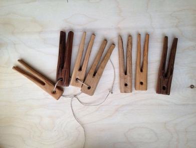 Vintage Set of 30 Wooden Clothespins Round Wood Clothes Pin 