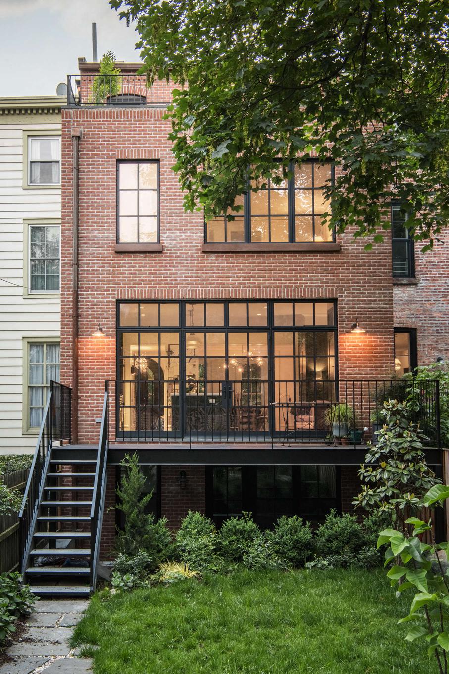 backyard exterior of brooklyn brick brownstone elizabeth roberts remodel 19