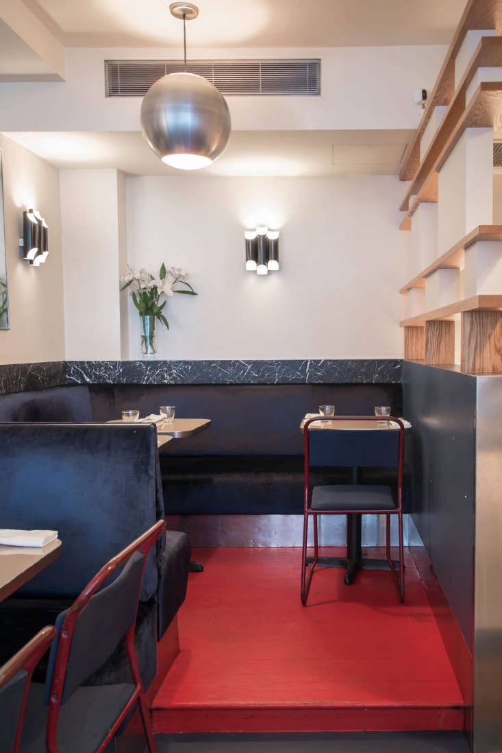 at nyc bistro mimi, the owners covered a concrete slab in red boat paint, which 17