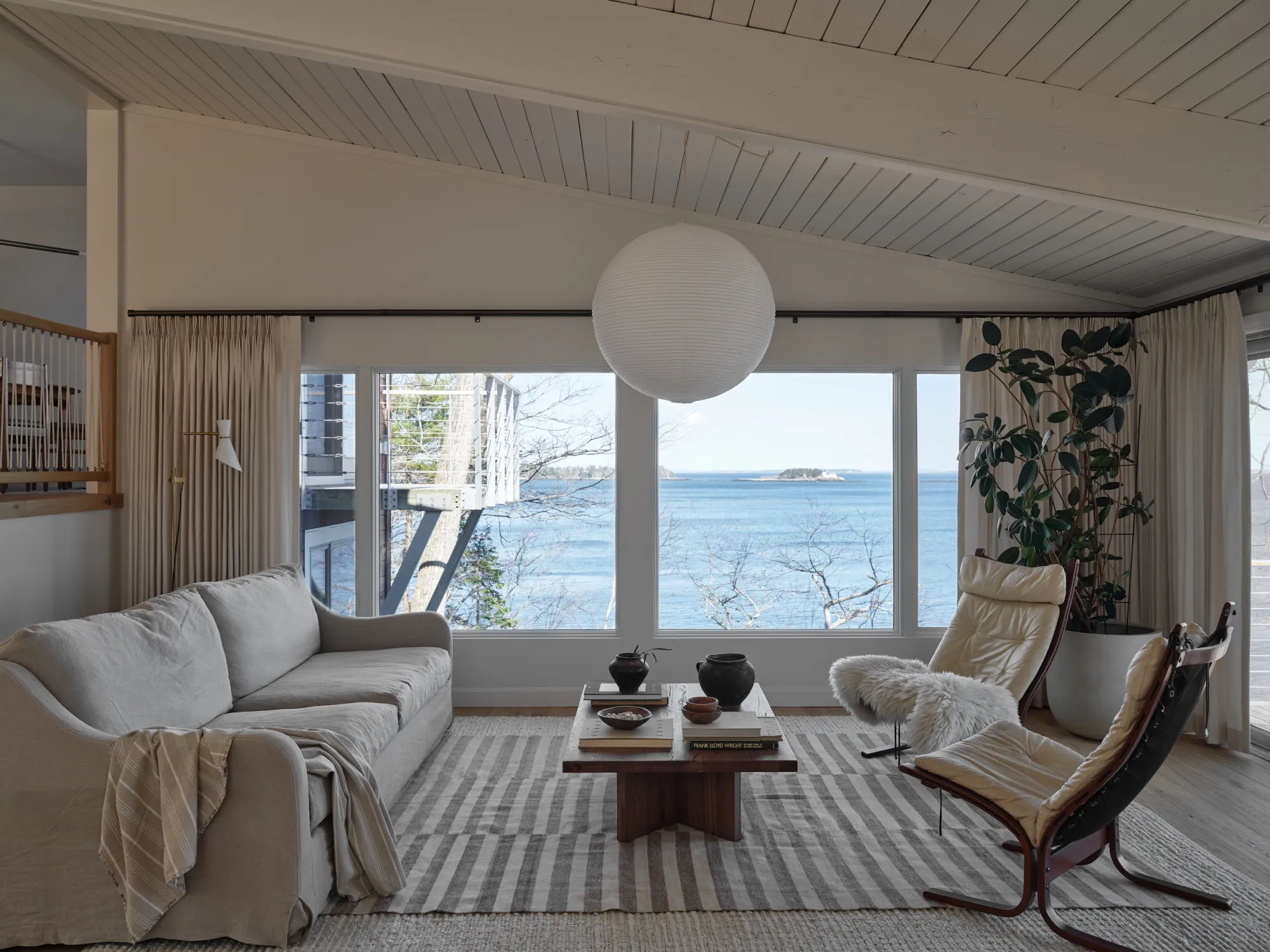 Before & After: In Maine, a Seaside Midcentury Split-Level Gets a Moody Makeover - Remodelista