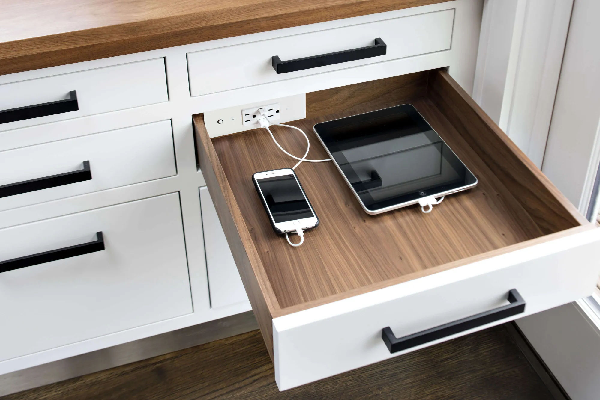 Clutter-Free, Organized Spaces with In-Drawer Electrical Outlets from Docking Drawer - Remodelista