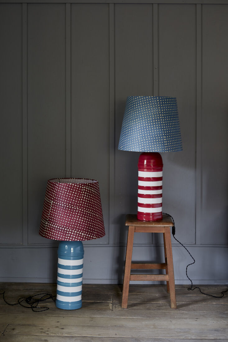 humbug ceramic lamp bases (£395) paired with the straight empire batik pap 18