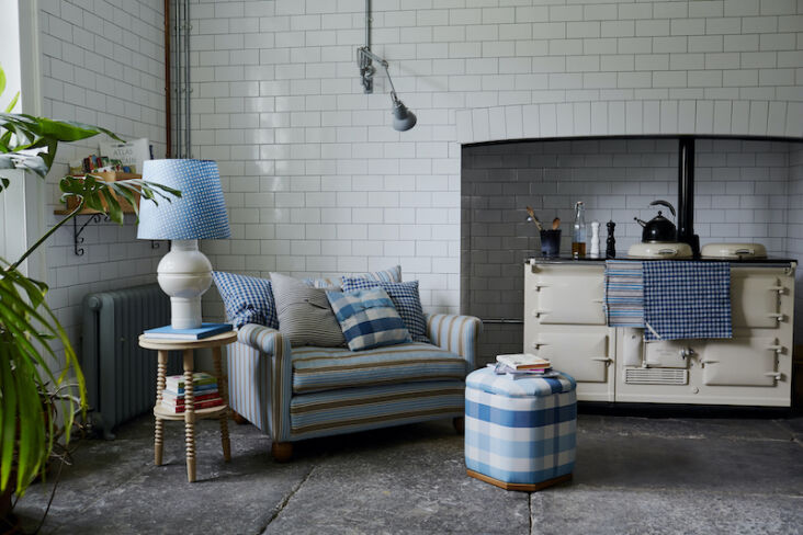 the idler love seat in nix stripes fabric (from £3,645), the hither hexago 17