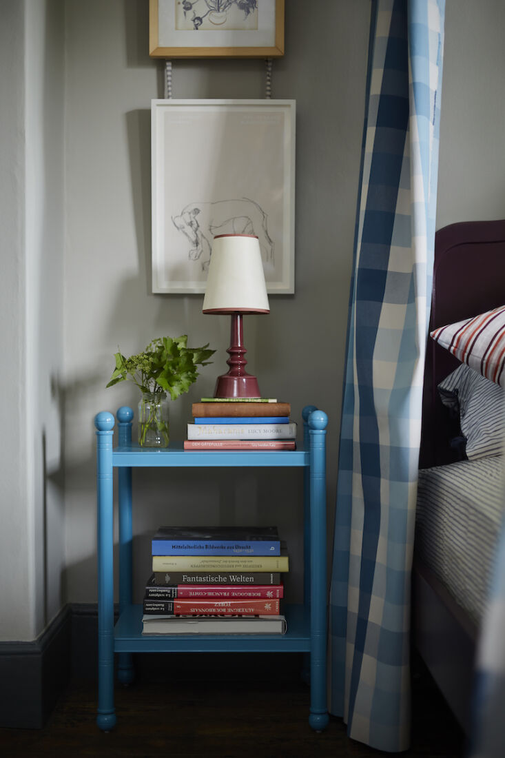 a revive side table in cerulean blue (£575) and ditsy ceramic table lamp b 19