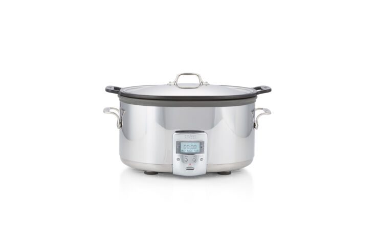 the all clad 7 quart slow cooker has a naturally nonstick cast aluminum insert  14