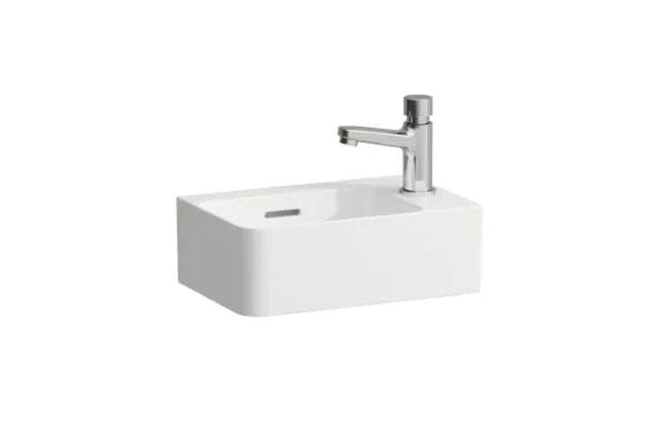 the laufen val small wall mount bathroom sink is about \13 by 8 inches; \$40\1. 23