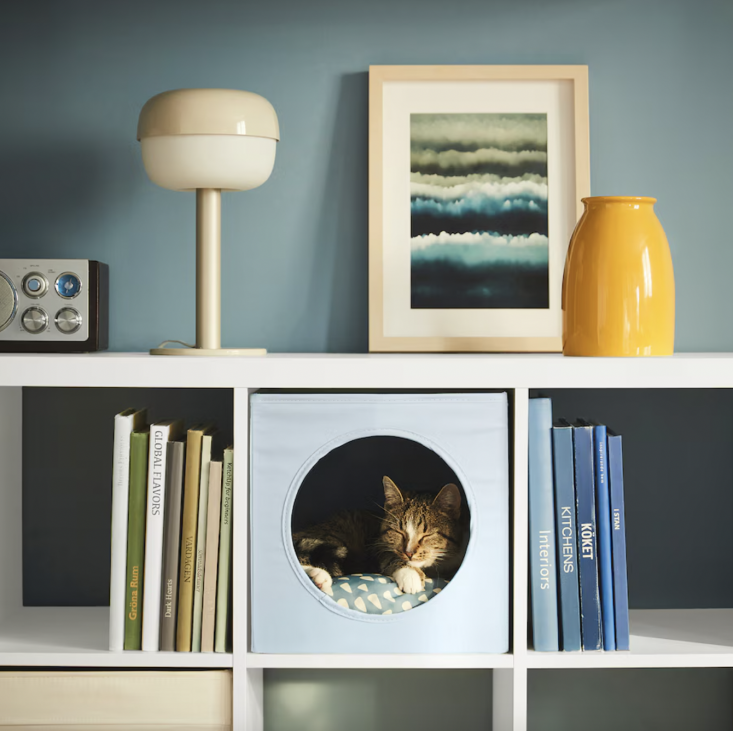 for the inconspicuous cat, the utsådd cat house in gray blue (\$7.99) fits 21