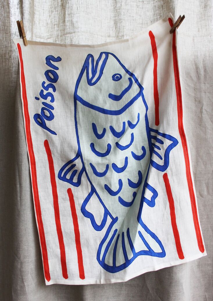 a riff on the trend of the summer: the popular poisson tea towel is \$40 from a 19