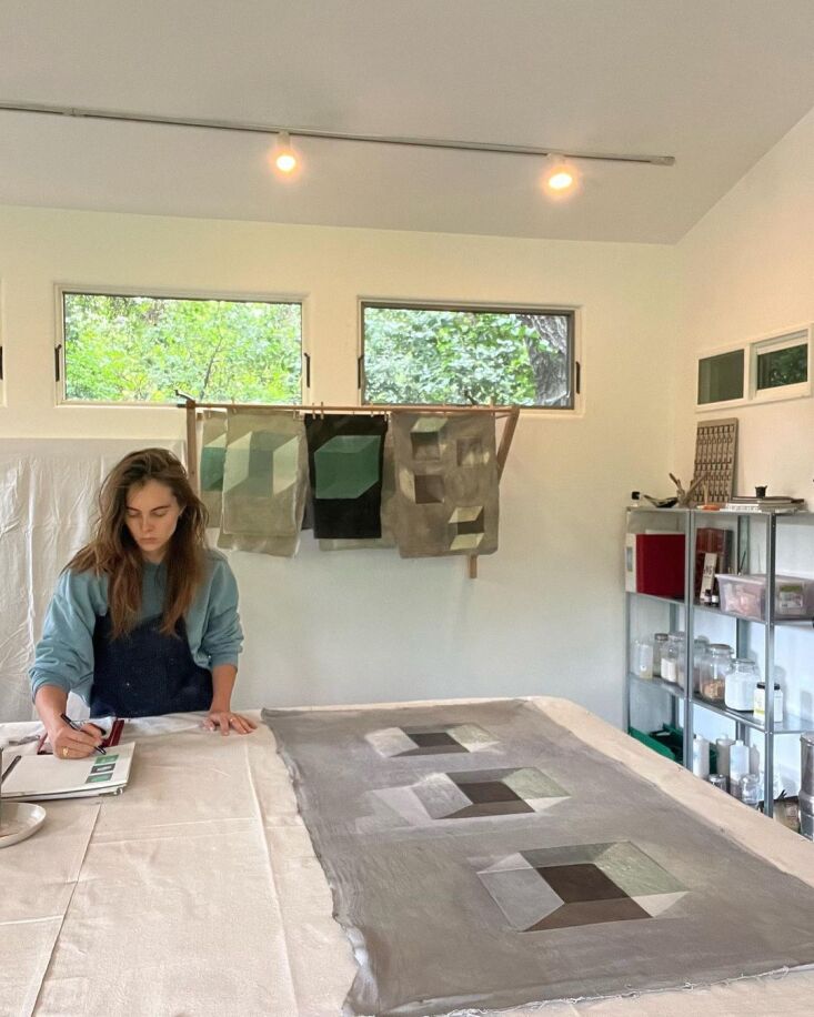 lucie in her ojai studio, working on her most recent project: the cube series.  21