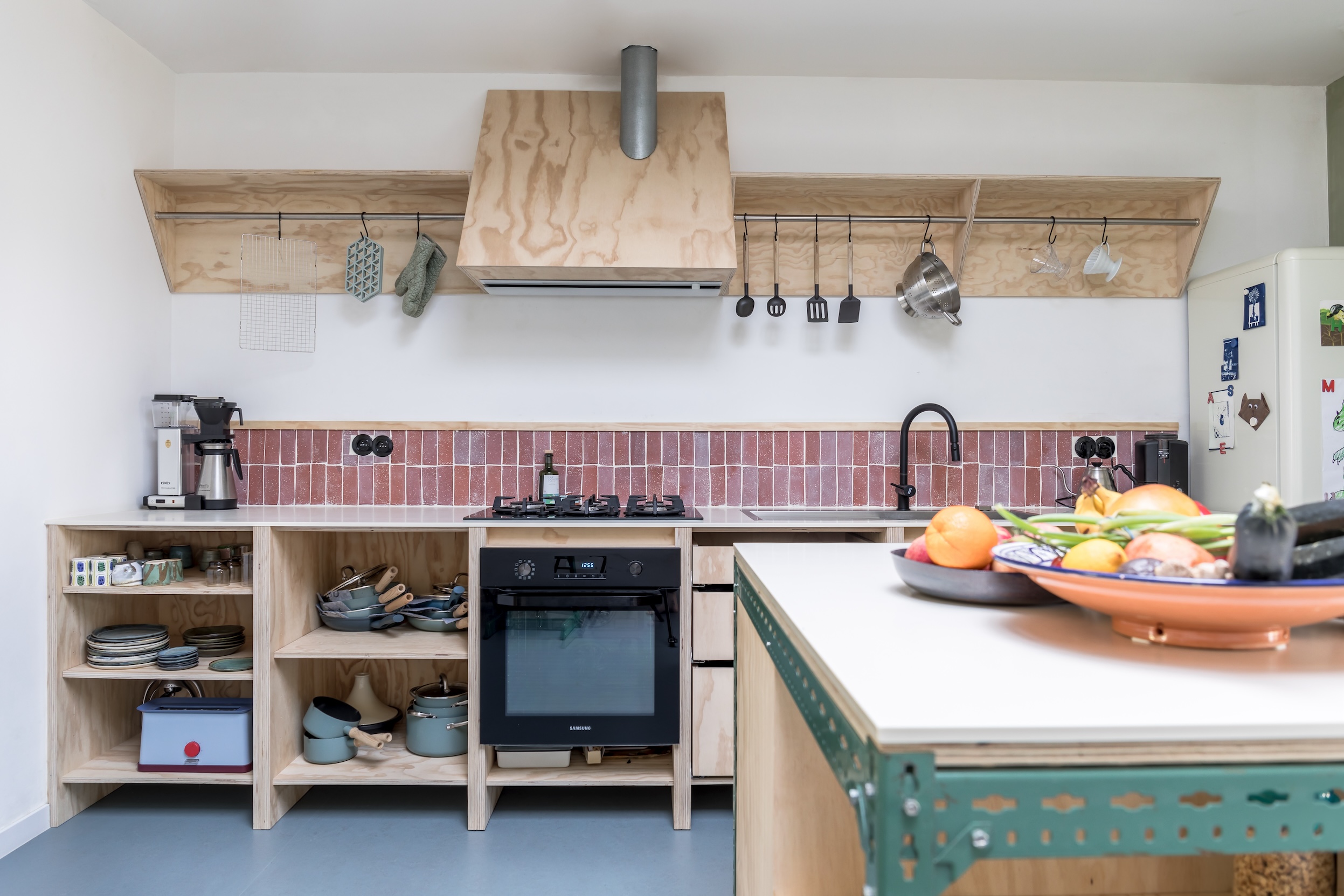 this plywood kitchen in belgium stars a backsplash of tiles that the owner made 21