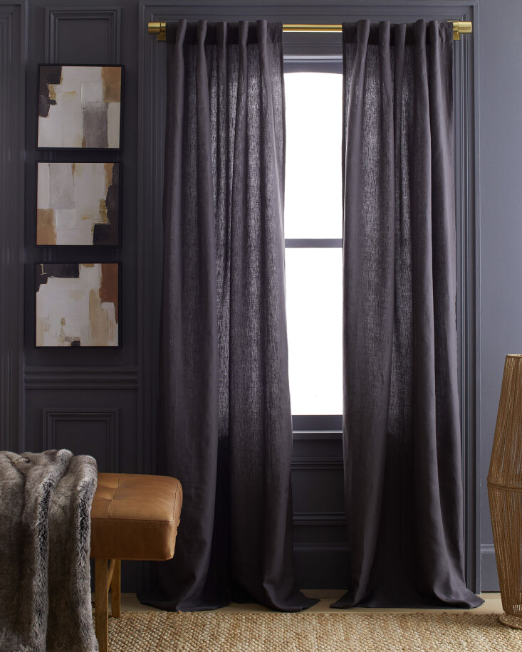 from quince, the european linen curtain in deep, dark storm is a well priced \$ 25