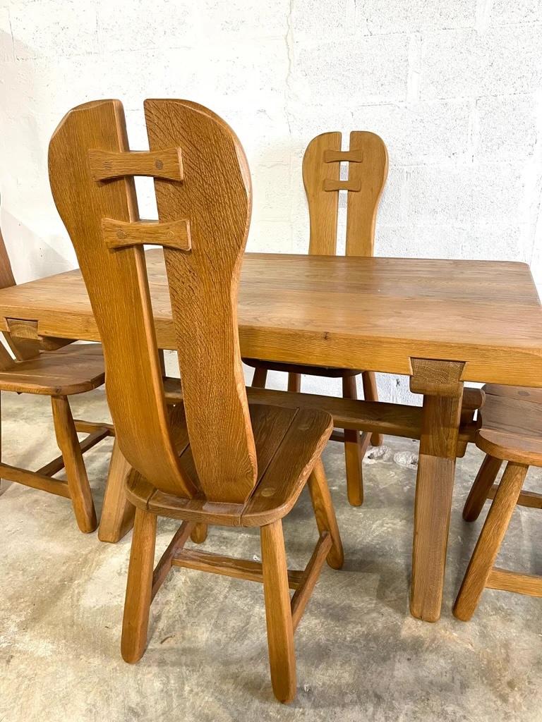 a midcentury brutalist oak dining table and chairs set by de puydt of belgium i 20