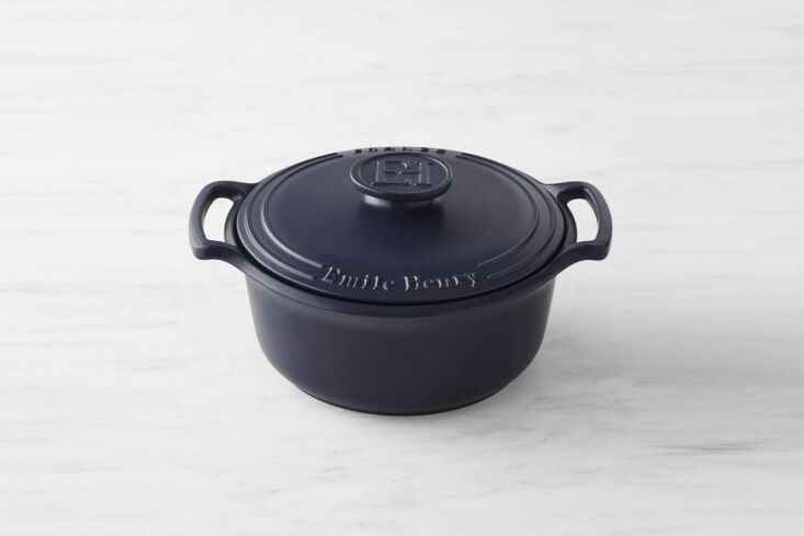 the emile henry sublime french ceramic dutch oven, shown in matte navy, can be  30