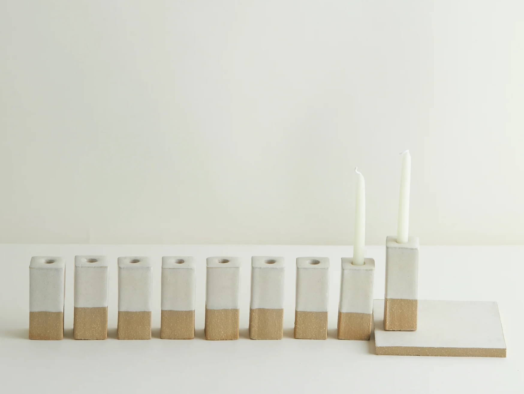 The JST X B. Zippy Menorah, \$\200, is a collaboration between Judaica Standard Time, an online shop that &#8\2\20;explores the space between faith and design,&#8\2\2\1; and LA ceramic artist Bari Ziperstein. The modular menorah is designed to be displayed in a range of configurations.