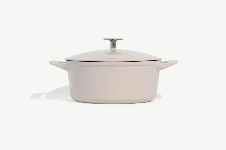 the made in cookware round enameled cast iron dutch oven, shown in antique whit 25