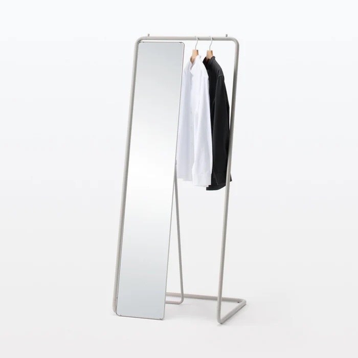 no closet, no problem. the steel pipe stand mirror (\$69.90) can be used on its 17