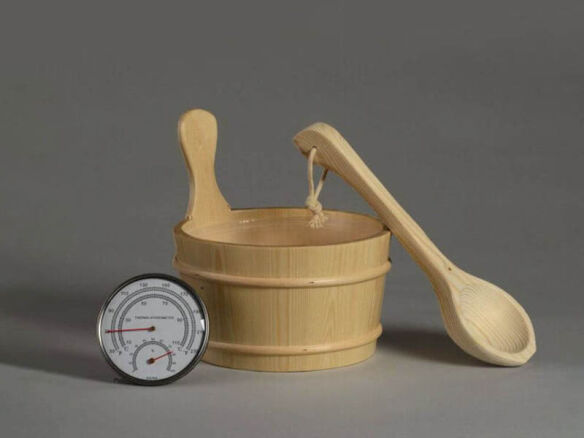 almost heaven sauna bucket, ladle and thermometer 17